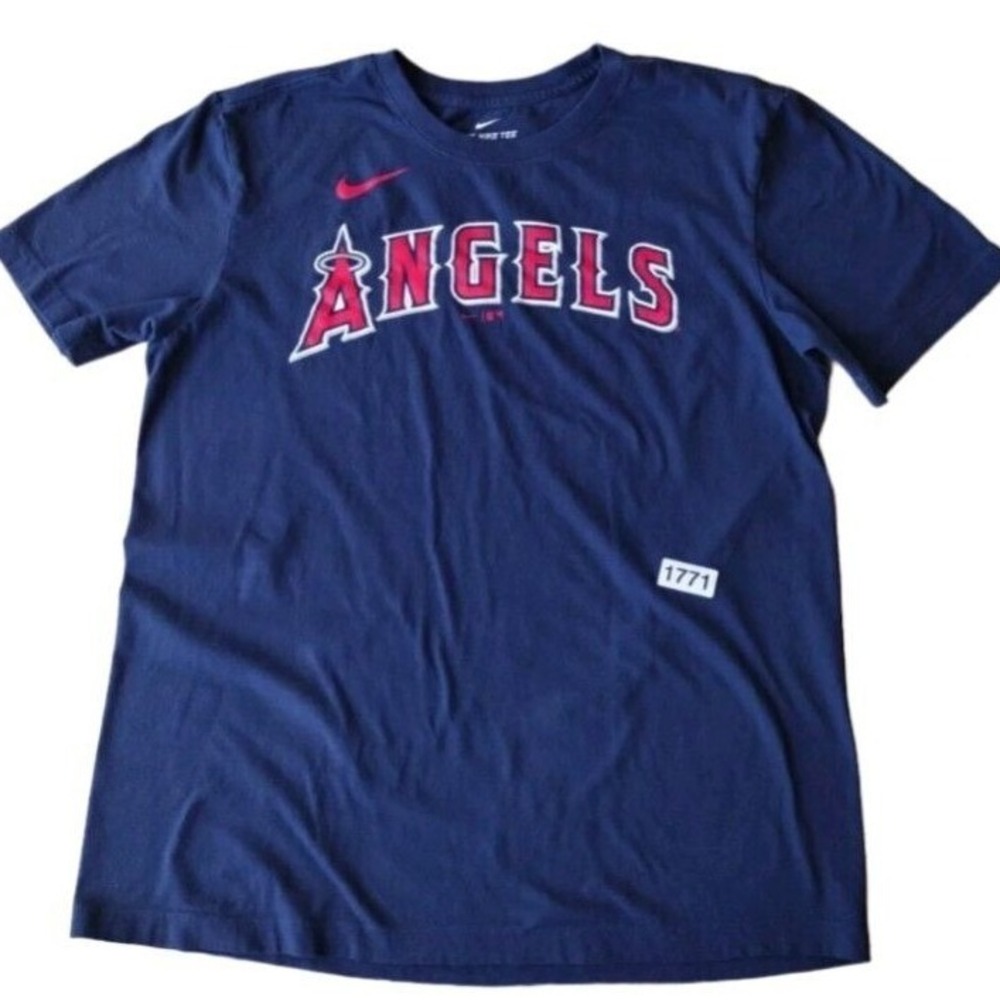 The Nike Tee Men M Navy Red Baseball Angels Short Sleeves Crew Neck Cotton Team